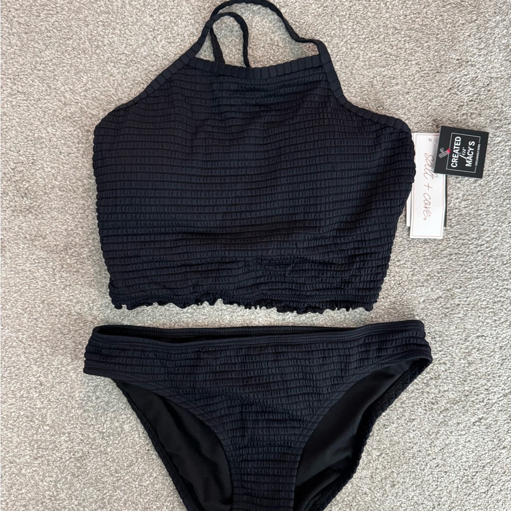 Salt + Cove Black Textured Bikini Set